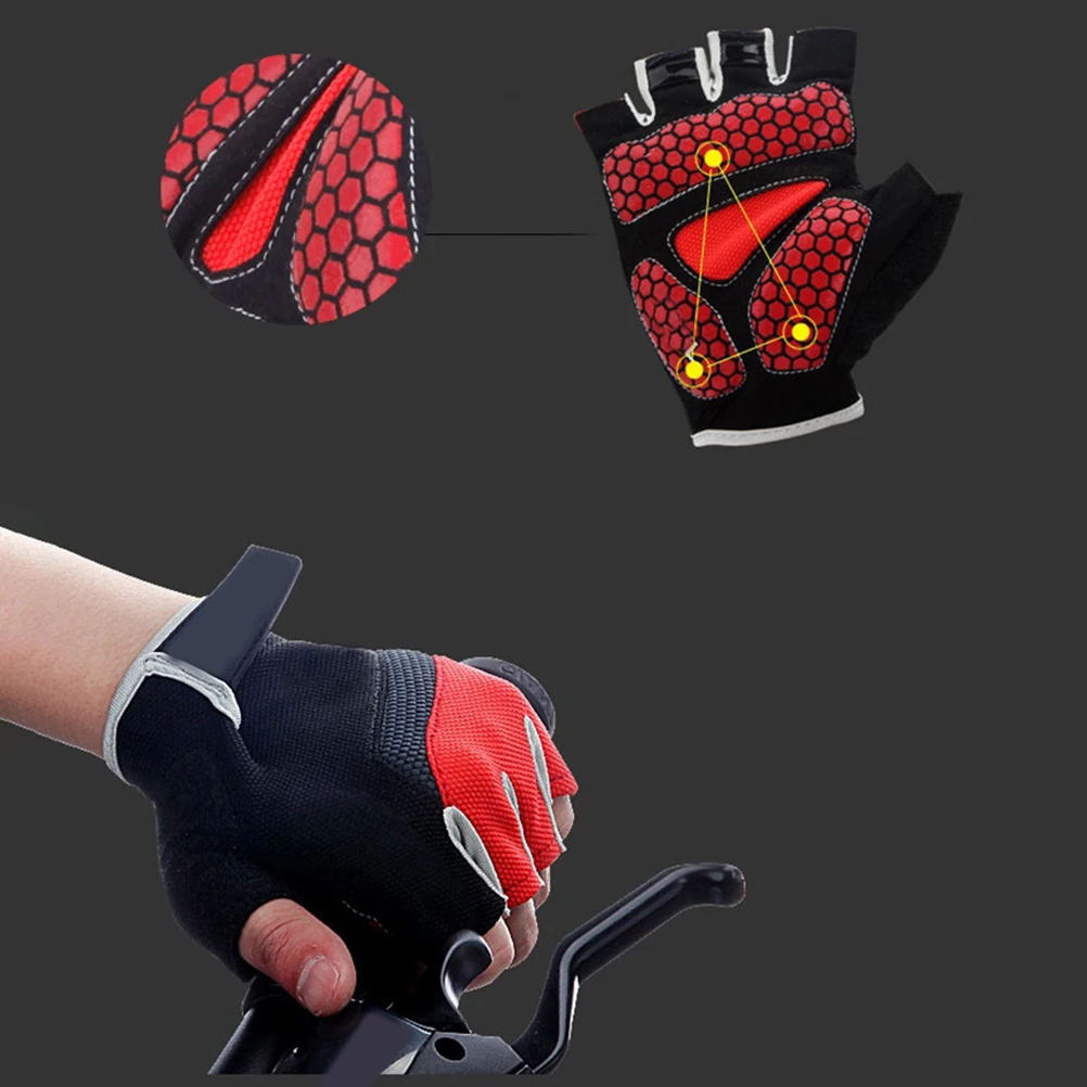 

1Pair Cycling Gloves Lightweight Silica Gel Half Finger Breathable Shock Absorbing Anti Skid for Outdoor Sports Red L