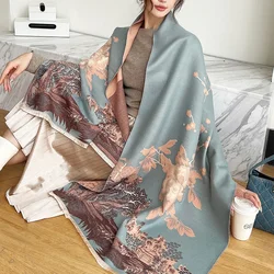 New Luxury Fashion Floral Thick Blanket Winter Warm Scarf for Women Cashmere Shawl Wraps Pashmina Scarf Stoles Bufanda Female