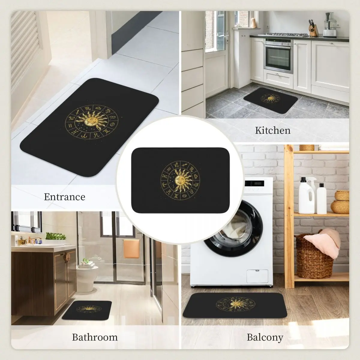 Horoscope Wheel With Zodiac Signs Doormat Cushion Carpet Rug Kitchen Entrance Home Floor Mat for Bedroom Footpad Mats