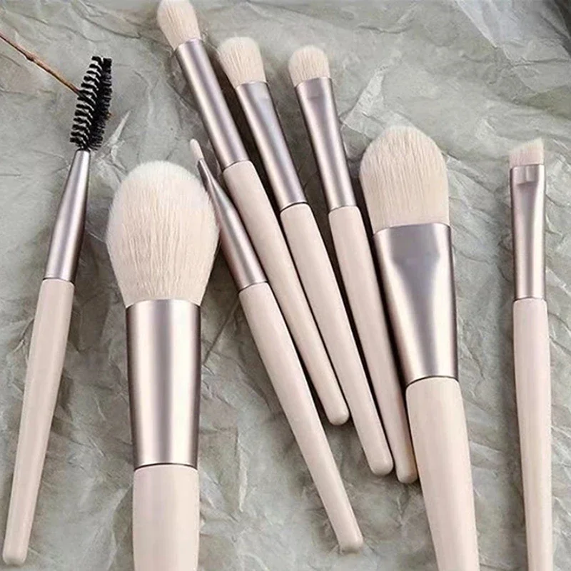 Juego de 8 Uds de Mini brochas de maquillaje suaves Poable de viaje, sombra de ojos, base en polvo, corrector de labios y pestañas, juego de brochas de maquillaje B
