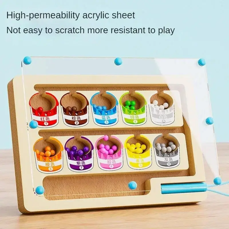 Giochi di ordinamento dei colori magnetici Montessori Labirinto Board Pen Giochi di perline mobili Controllo in legno Gioco sensoriale Giocattoli educativi per bambini