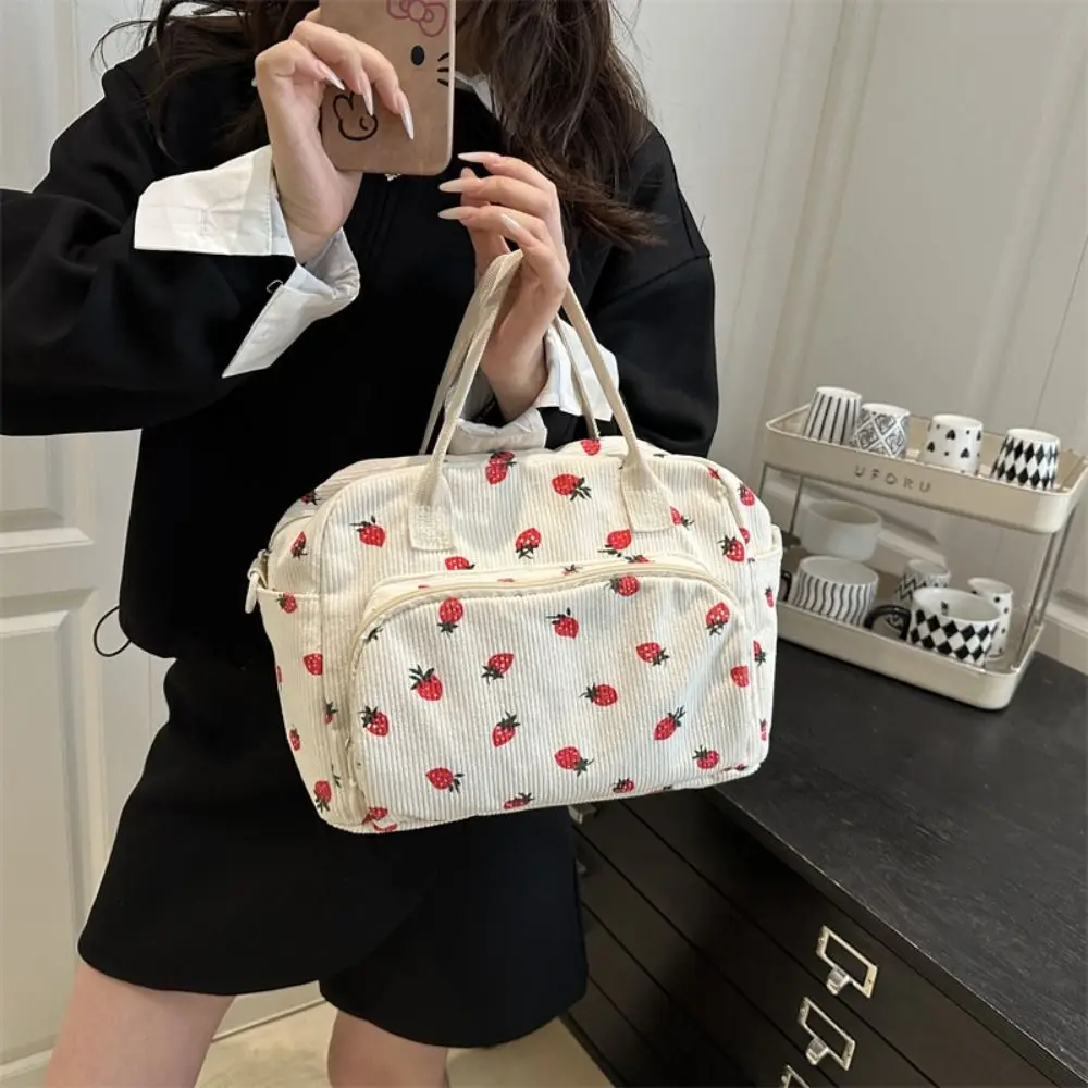 Large Capacity Corduroy Hand-Held Bag Waterproof High Aesthetic Strawberry Crossbody Bag Wear-Resistant with Handle