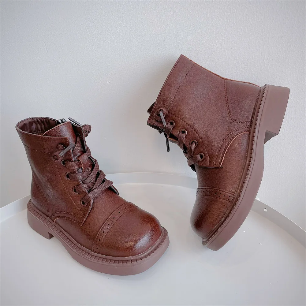 

2024 children's boots autumn and winter fashion children's soft leather casual boots comfortable lining boys and girls snow boot