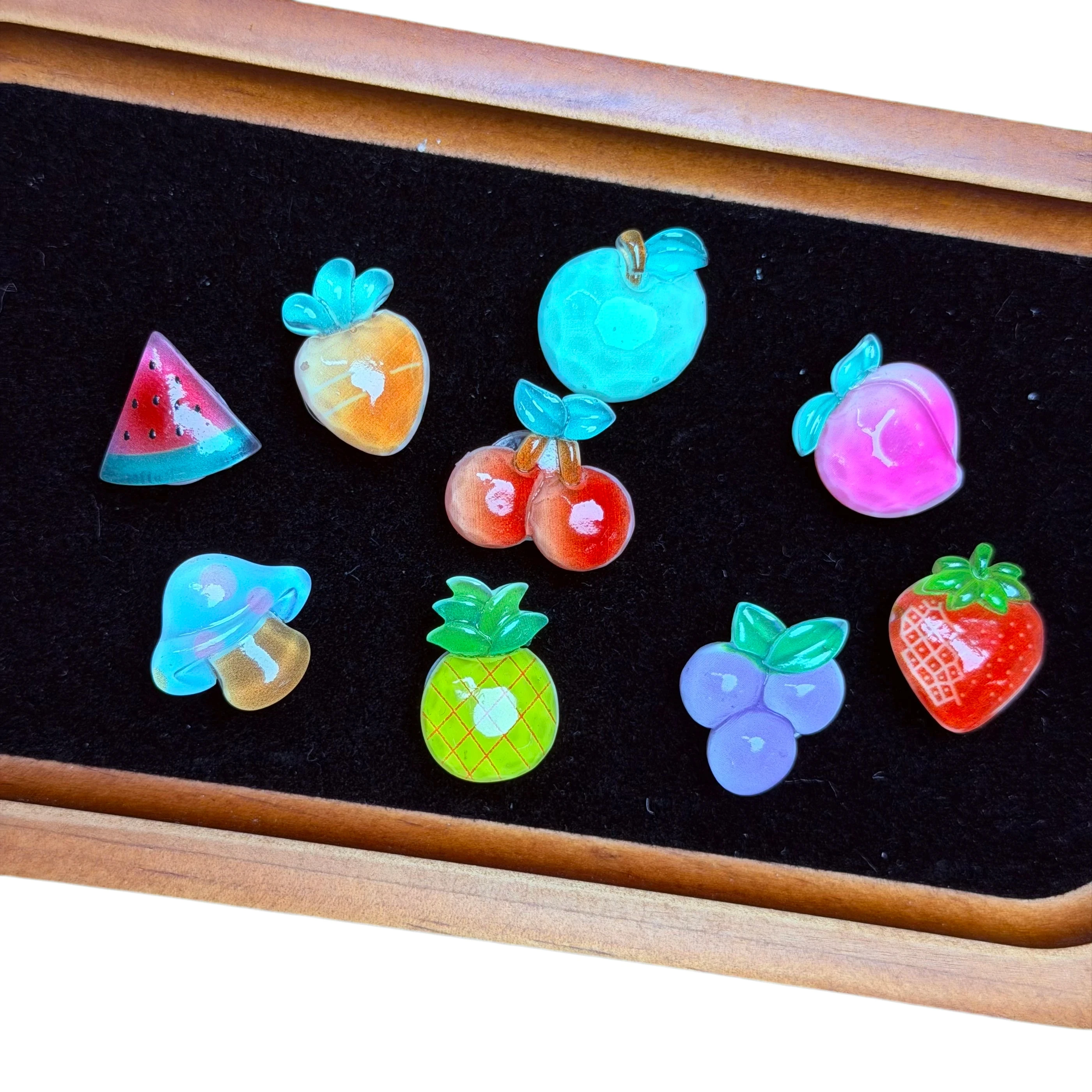 9Pcs/set Various Fruit Resin Clog Buckle Charms Pineapple Peach Grape Adult Shoe Decorations For Party Present