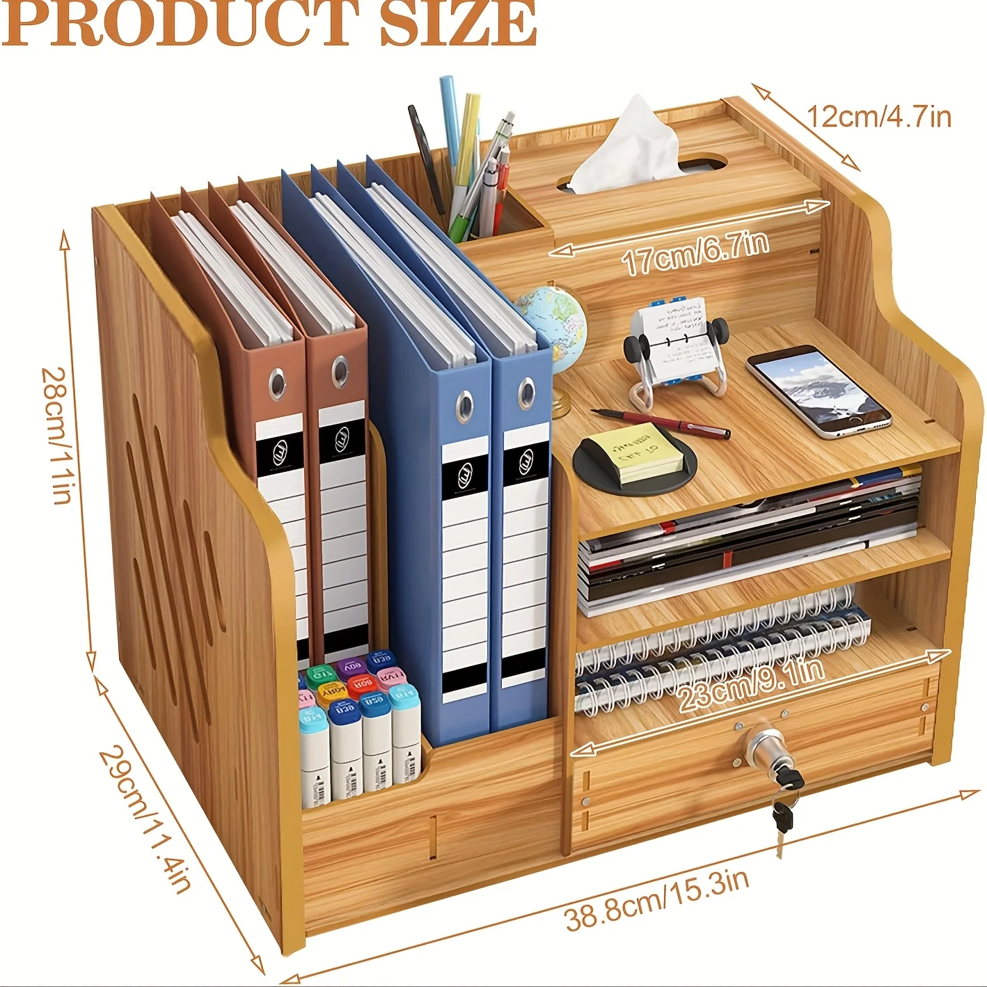 Office paper organizer, wooden file rack, desk organizer, stackable paper tray, suitable for home, office, and school.