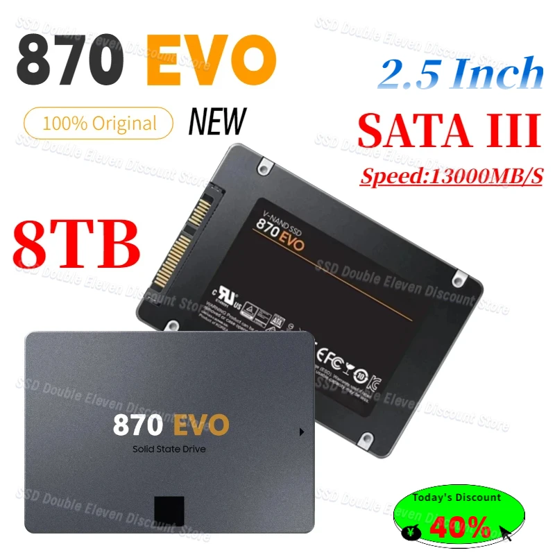 

2024 Новый SSD 870 EVO 1 ТБ 2 ТБ 4 ТБ 8 ТБ Внутренний твердотельный диск SATA 3,0 MLC 2,5 дюйма для ноутбука, настольного ПК PS4 PS5