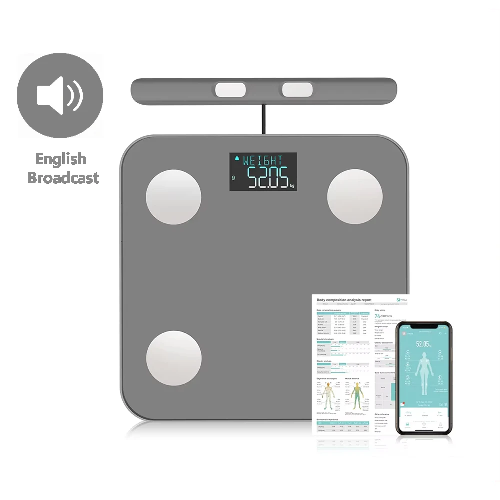

Gym Smart Body Fat Scale Professional 8-electrode Bioimpedance Scale with Measurement Voice Broadcast and Printable Report