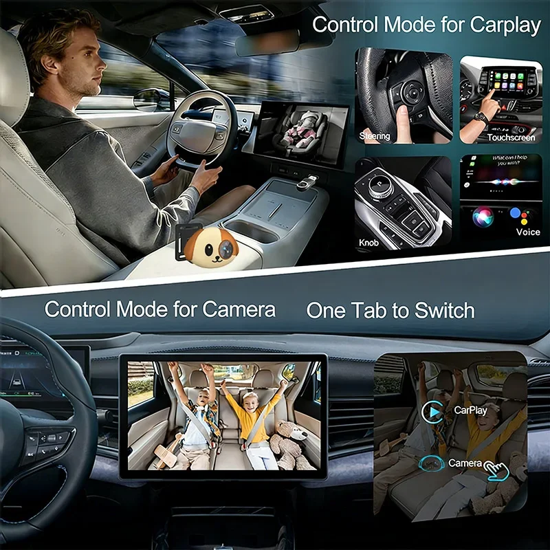 Cabin Care Wireless CarPlay Adapter 1080P HD Baby Camera 150° Wide Angle Night Vision Real Time Backseat Monitor Car Accessories