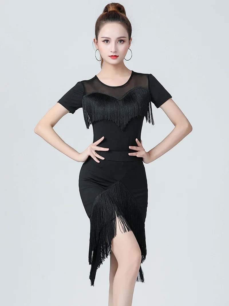 Women Latin Dance Skirts Chacha Ballroom Rumba Samba Irregular Tassels Dancewear Adult Female Training Performance Costumes