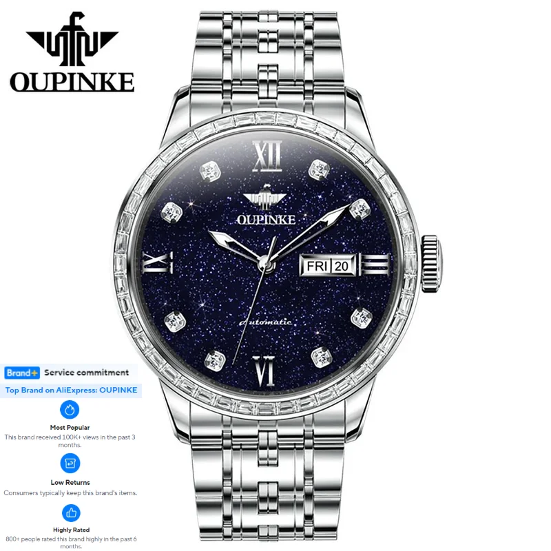 

OUPINKE 3241 Business Luxury Men's Watch Starry Sky Calendar Waterproof Skeleton Dial Automatic Mechanical Wristwatch for Men