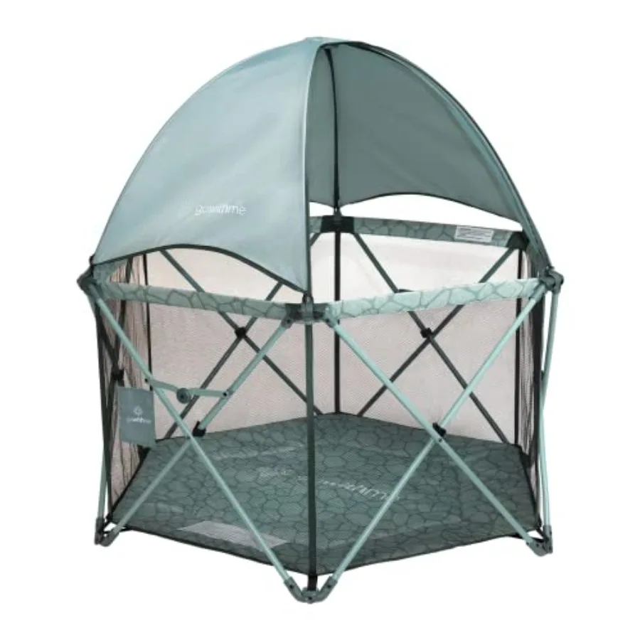 Conjunto de pátio e cadeira portátil para famílias OntheGo: cercadinho de eclipse de luxo com dossel solar, arnês de chão acolchoado, segurança interna