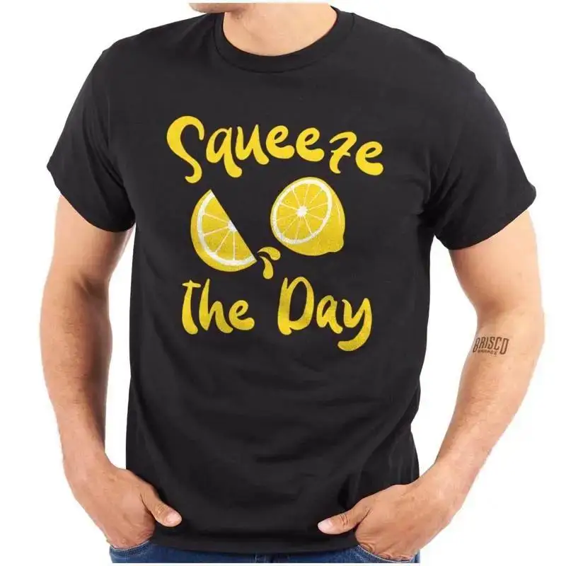 Inspirational Food Pun Squeeze The Day Lemon Womens or Mens Crewneck T Shirt Tee