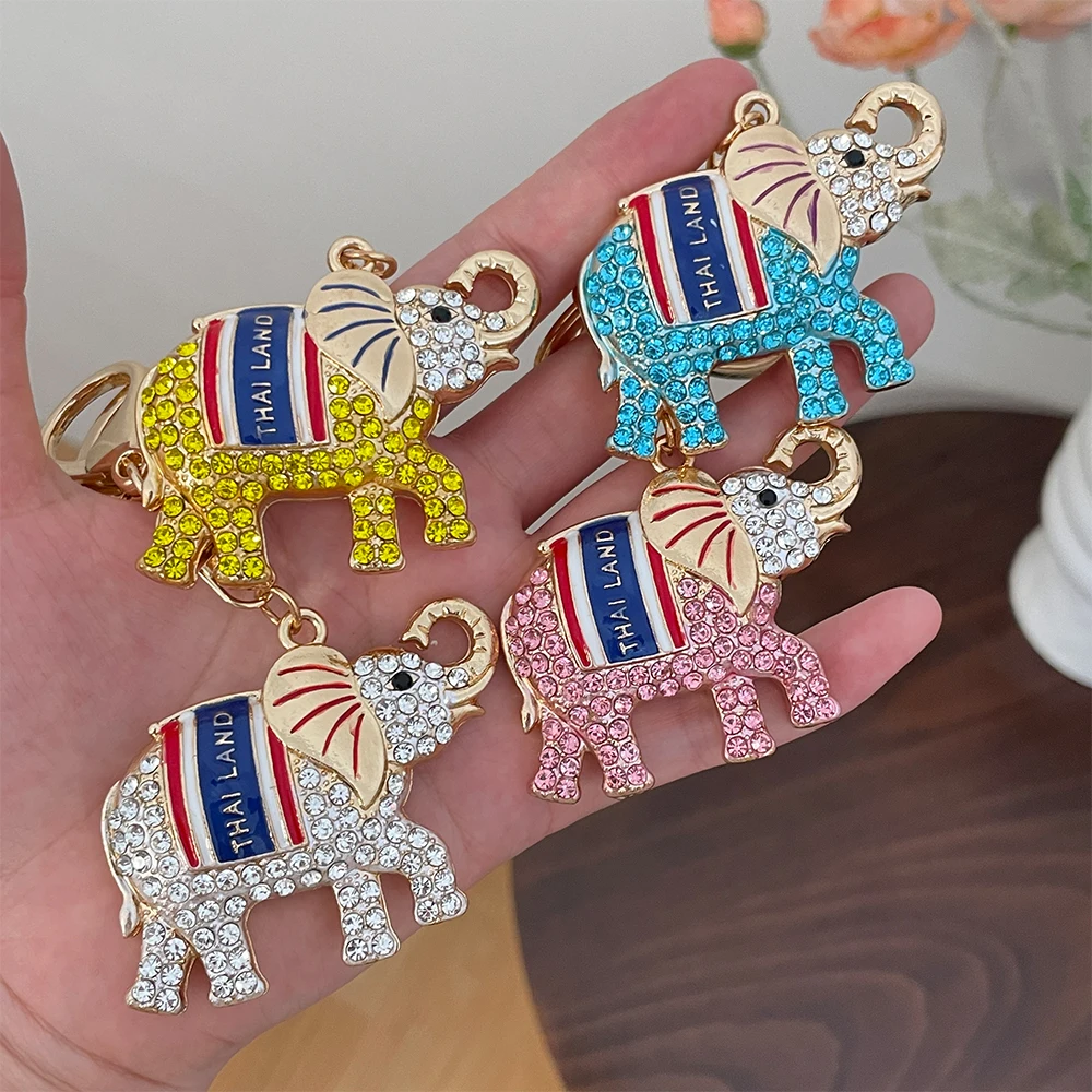 Luxury Crystal Elephant Keychain Women\'s Handbag Pendant Thailand Travel Souvenir Gift C