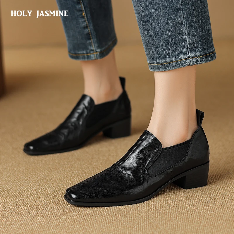 2024 Genuine Leather Women Pumps Spring Summer Thick Heels Basic Office Ladies Working Mature Shoes Woman Pumps New Arrival