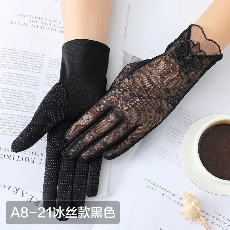 Summer Women Driving Gloves Autumn Non Slip Sunscreen Anti-UV Short Gloves Women Thin Ice Silk Lace Touch Screen Glove