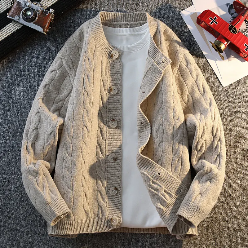 

Модный твидовый вязаный кардиган с узором, повседневный, стильный, классический, мужской, с длинным рукавом, круглым вырезом, теплый, дышащий топ