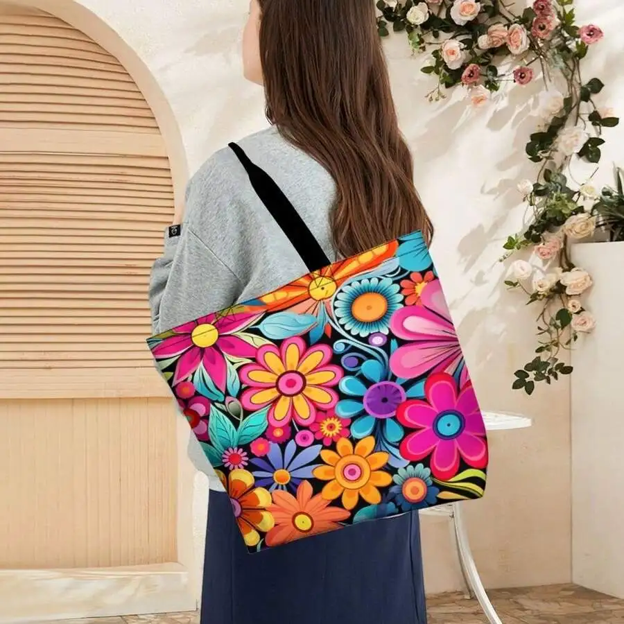 

Vibrant Floral Print Casual Tote Bag For Women Stylish Summer Travel Shoulder Bag