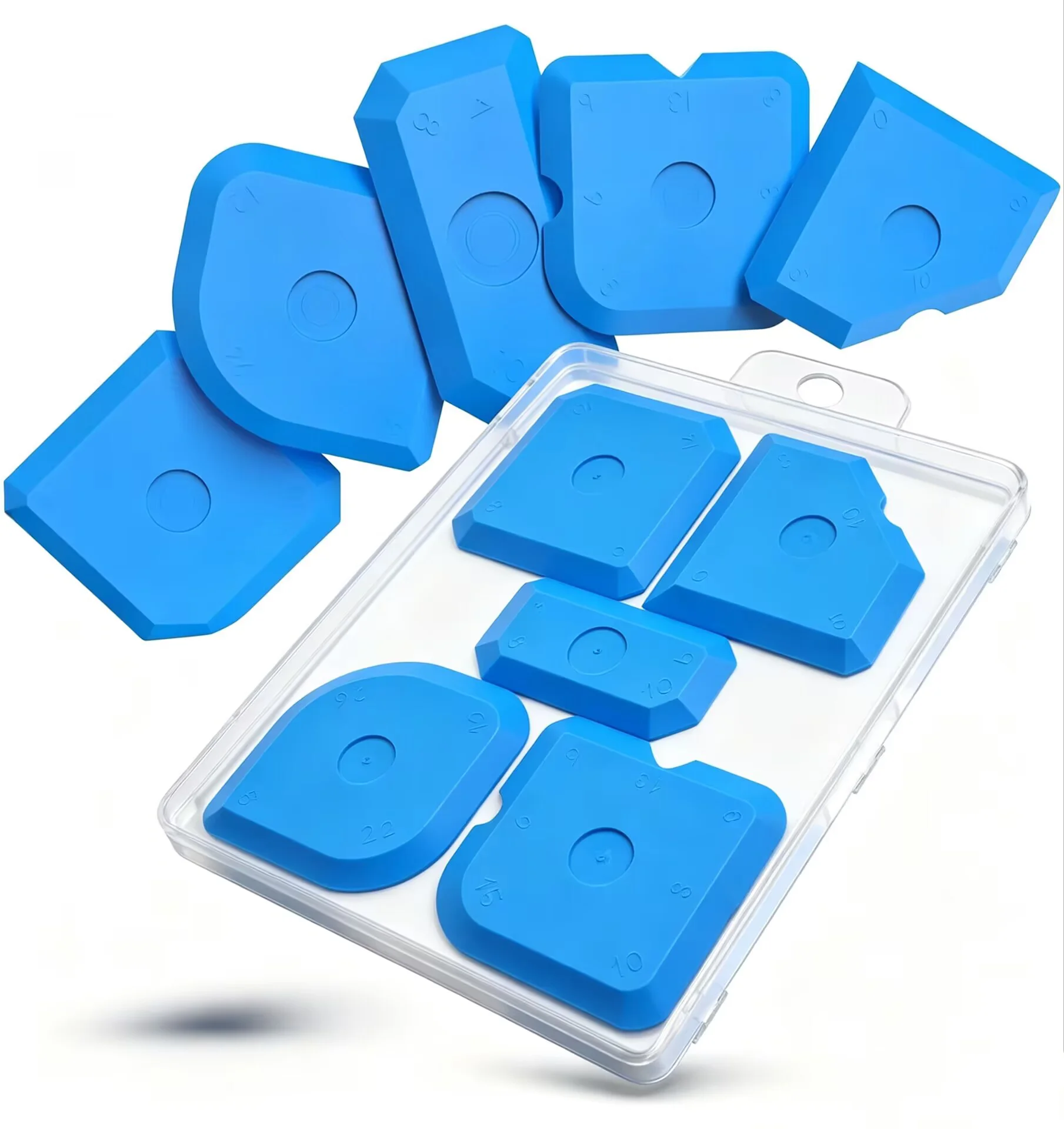 Five-piece silicone sealant tool set, sealant applicator and contour trimming tool, reusable multi-purpose sealant scraper set