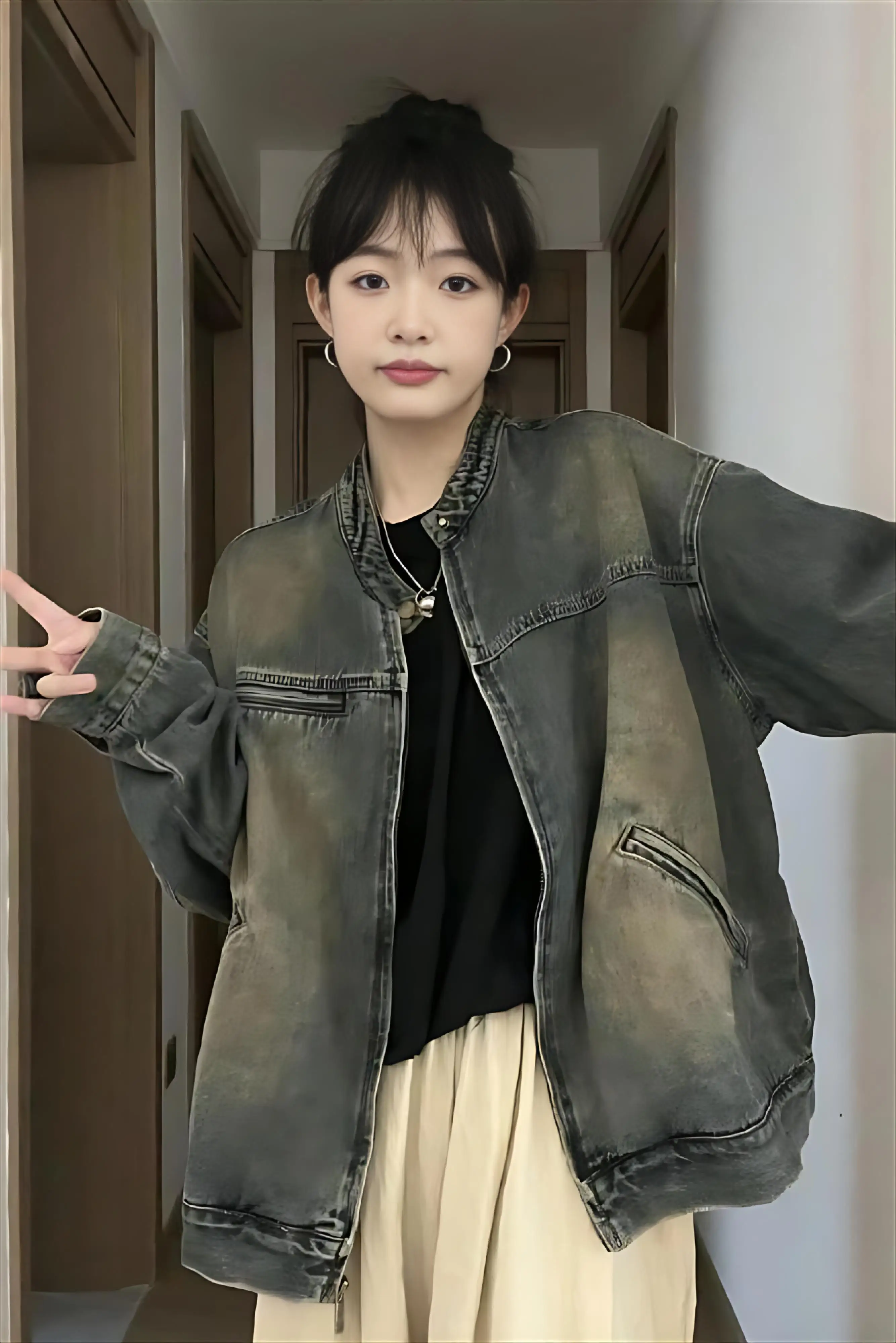 

Denim Coat And Fur Womens Winter Padded Layered Hooded Plush Ruffled Mountaineering Flared Softshell Drawstring Pocketed Jackets