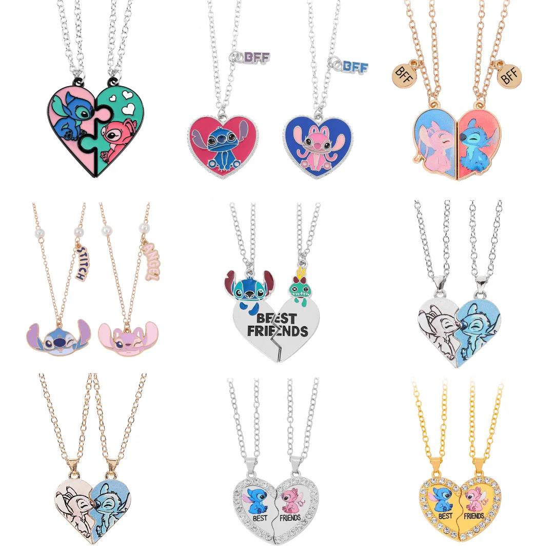 Paar-Herzanhänger - Gold & Silber Engel und Stitch Niedlicher Stil Schmuckanhänger Geschenk für Mädchen