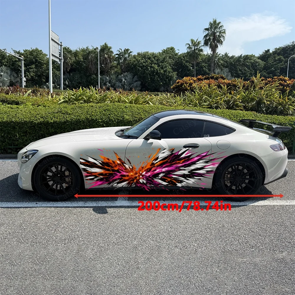 2Pcs Dynamic Orange and Pink Burst Design Car Side Stickers, Automotive Door Side Graphics for Cars, Car Decoration Accessory