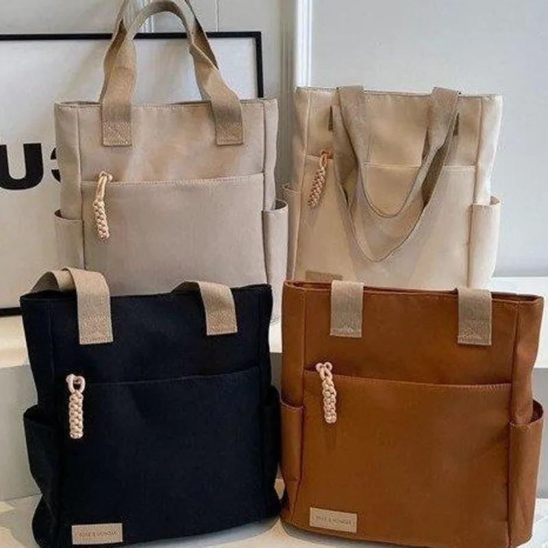 New Women Canvas Bag with Large Capacity  Casual Shoulder Bag College Student Commuting Tote Bag