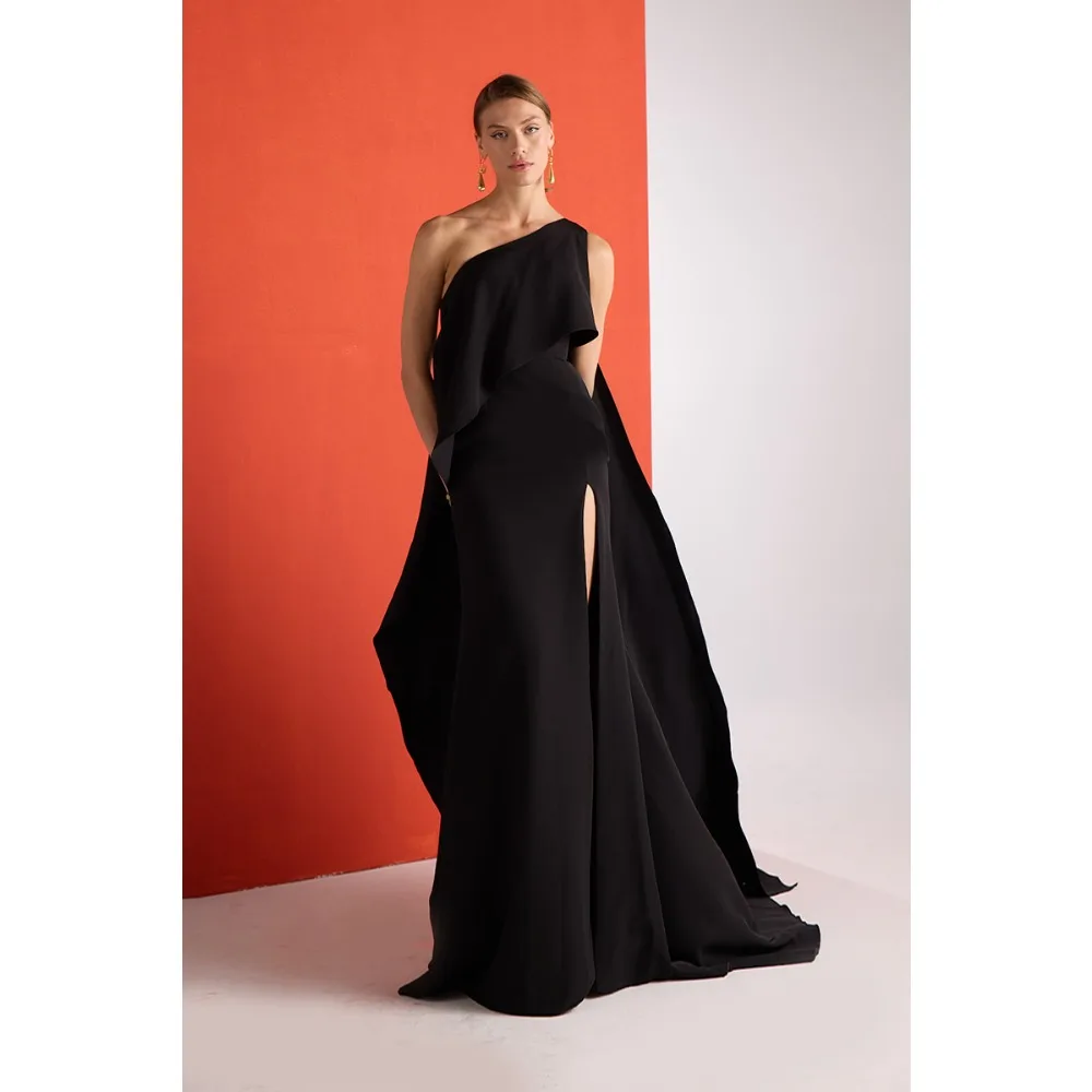 

Индивидуальные вечерние платья на одно плечо с драпировкой, черные, для вечеринок, прямого кроя, длинные, элегантные, современные, для выпускного вечера и коктейльных мероприятий, для женщин, 2026