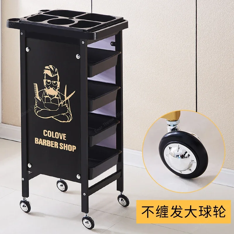 Vintage Iron Trolley Hair Salon Auxiliary Cart Multi-layer Partition Rolling Cart Mobile Pulley Rust-proof Barber Shop Trolley