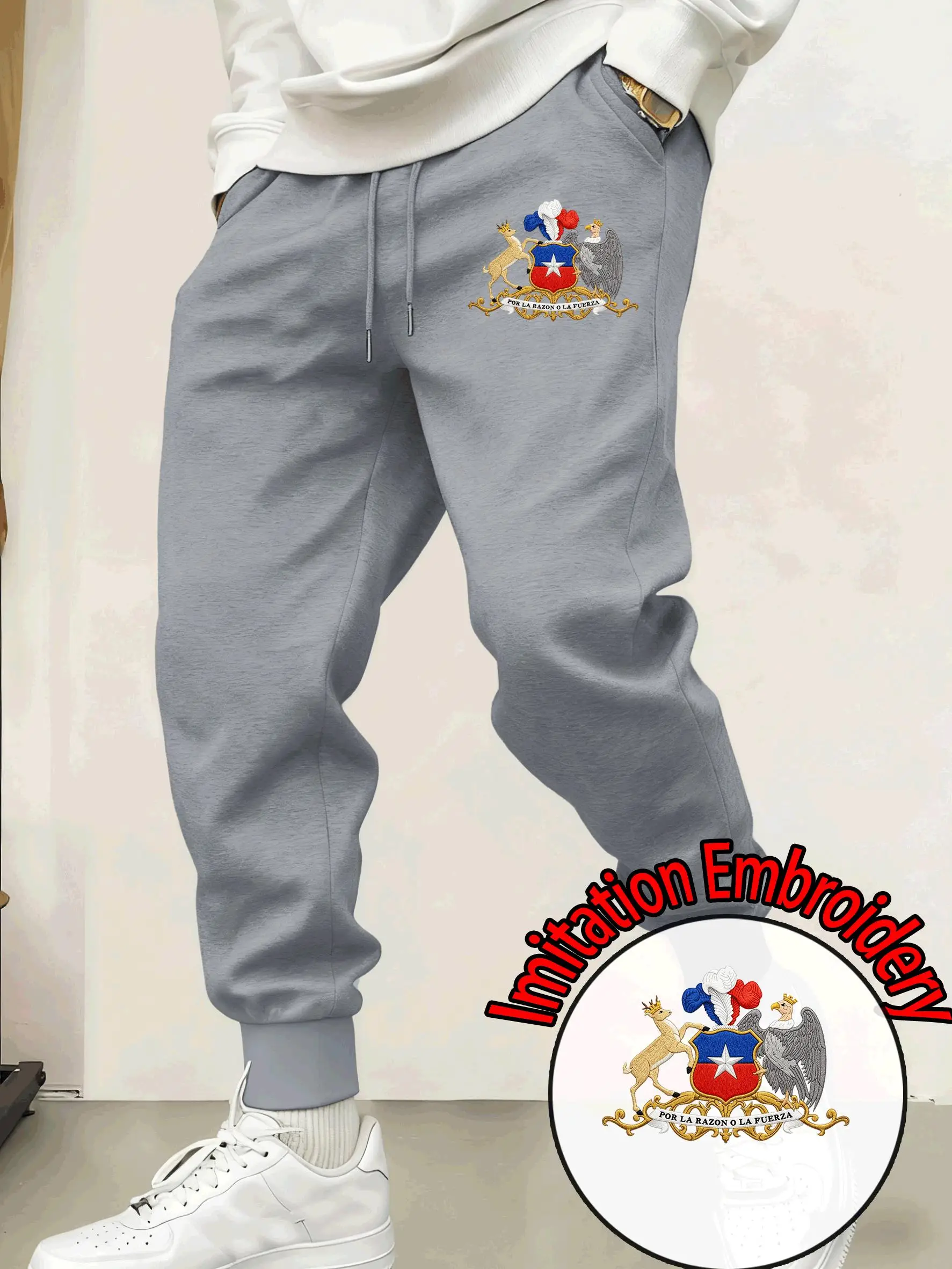 Chile Imitation Embroidery Prints Men'S Sweatpant All-Match Fleece Jogging Pant Autumn Casual Trousers Pocket Unisex Clothing