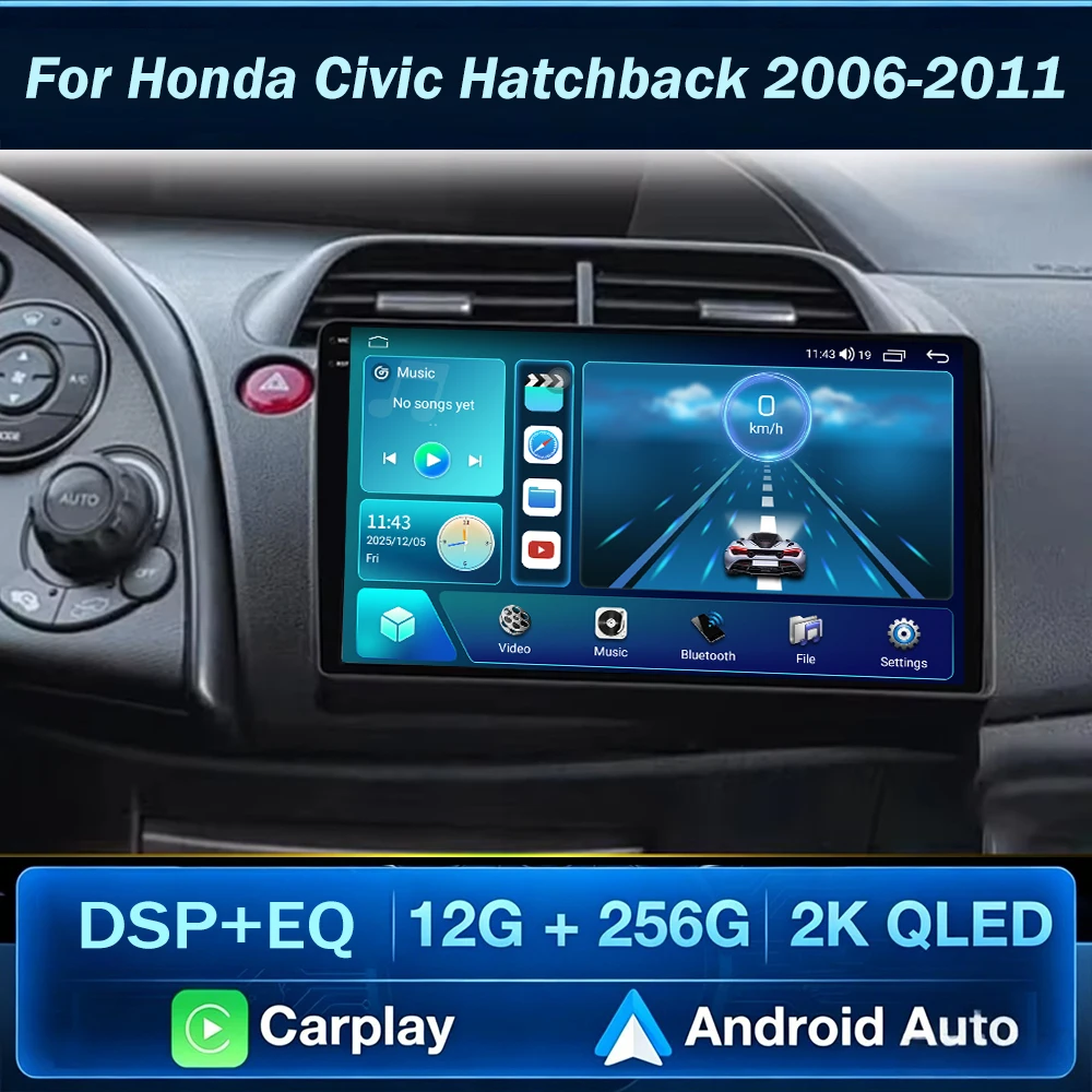 Car Radio For Honda Civic Hatchback 2006-2011 Android Auto Carplay Multimedia GPS Navigation Player Stereo Screen 8 Core Stereo