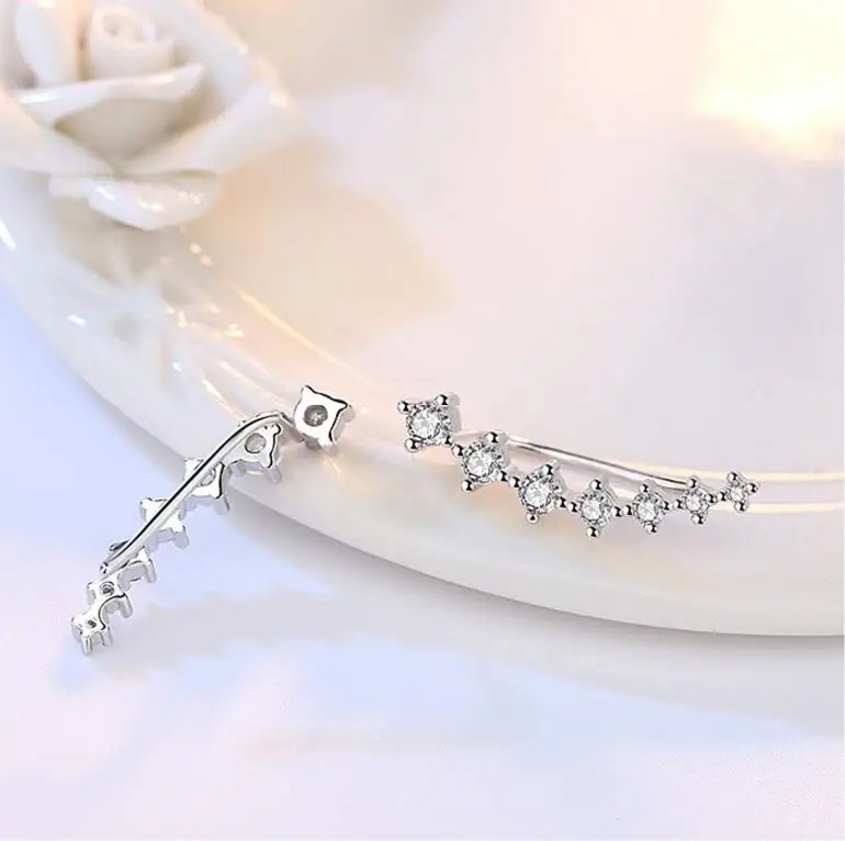 925 Sterling Silver Four Claws Seven Stars Zirconia Clip Earrings For Women Ear Cuff Boucle D'Oreille Femme S-E243 view 5