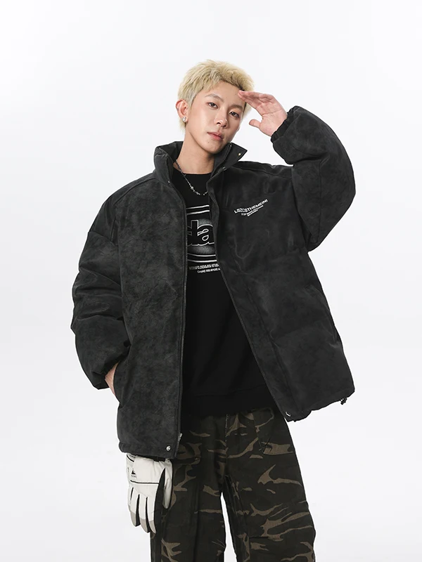 

Мужская зимняя куртка из искусственной кожи и хлопка в американском ретро-стиле, теплая, с воротником-стойкой, модная, свободного кроя, верхняя одежда