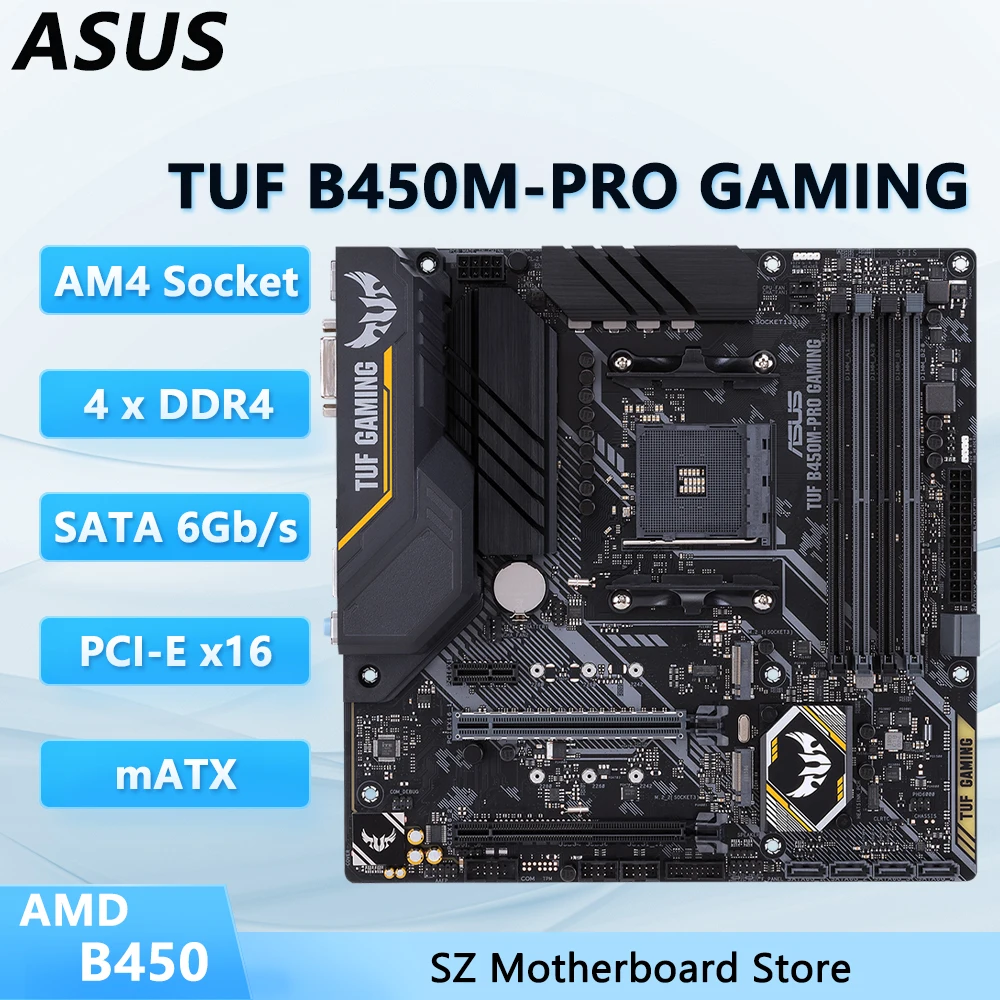 B450 Motherboard AM4 ASUS TUF B450M-PRO GAMING Support CPU Ryzen R5-5600X R5-5500 R7-5800X R7-5800X3D R3-3100 M.2 mATX placa mãe