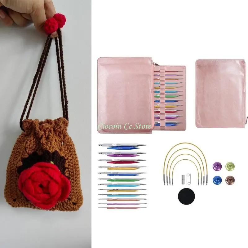

X90F 12Pairs Interchangeable Aluminum Alloy Tunisian Crochet Hook Needle for Knitting
