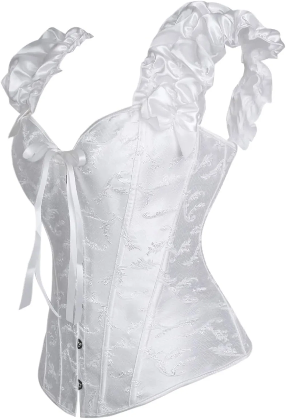 Women's Lace up Gothic Jacquard Corset Shoulder Straps Puff Sleeve Tank Overbust Shaper Bustiers Top Bridal Dress - view 3