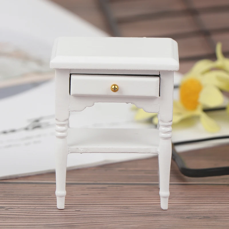 1:12 Scale Bedside Table for Kids Dollhouse Miniature Furniture Bedroom Decoration Set Unpainted Wood Color Cabinet Model