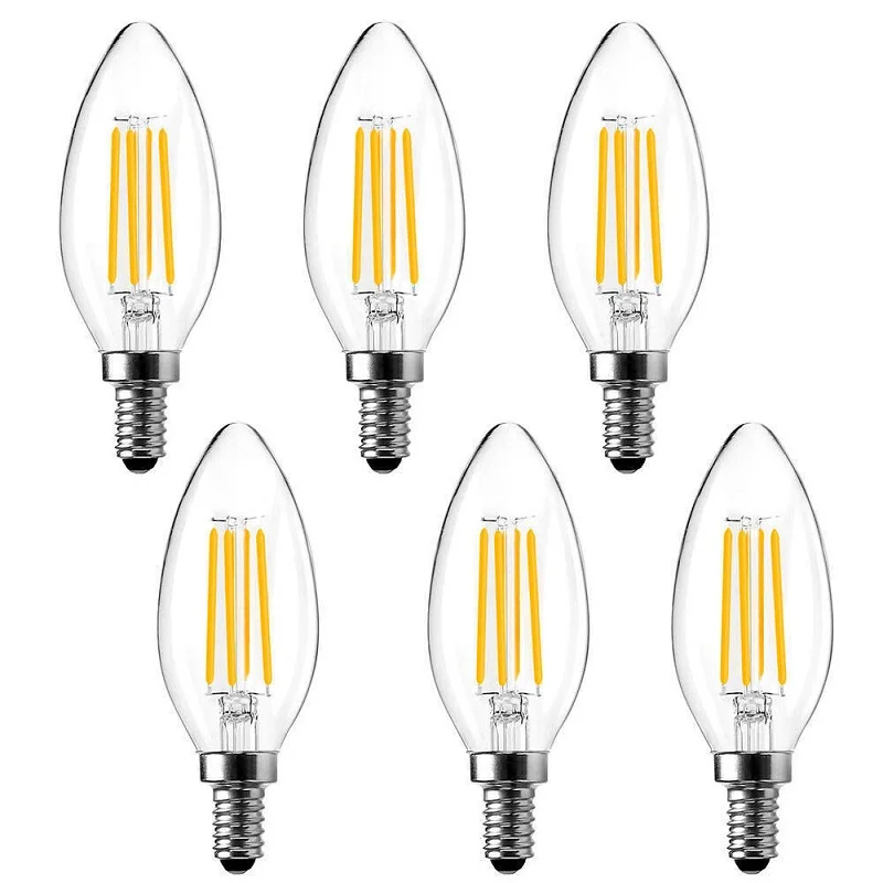 

6x E14 LED Bulb Filament Candle Lamp C35 Edison Retro Antique Vintage Style Cold/Warm White 2W 4W 6W Chandelier Light AC220V