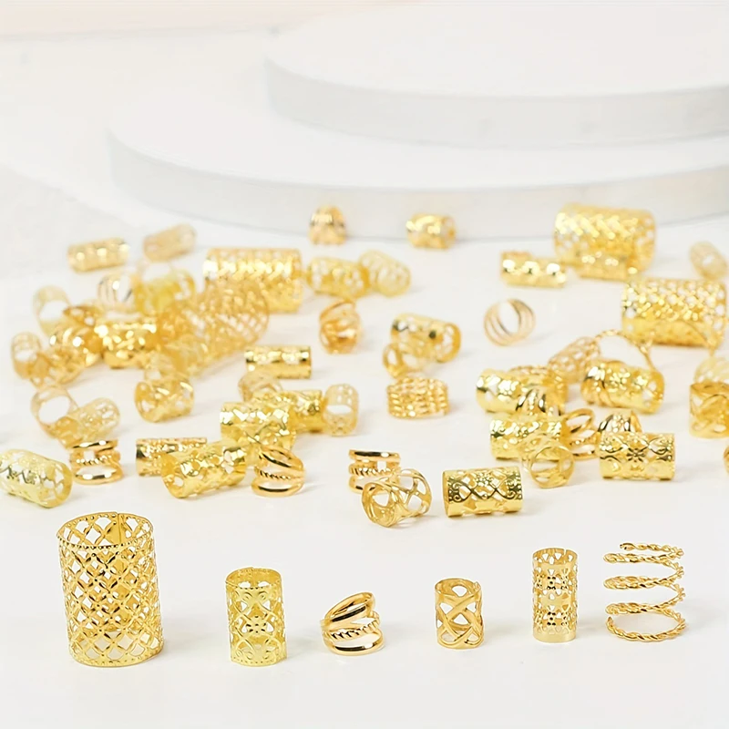 Multi Style 60/90pcs Alloy Hair Jewelry Hair Cuffs For Braids Metal Dreadlock Beads Hair Cuffs Rings Braids Accessories