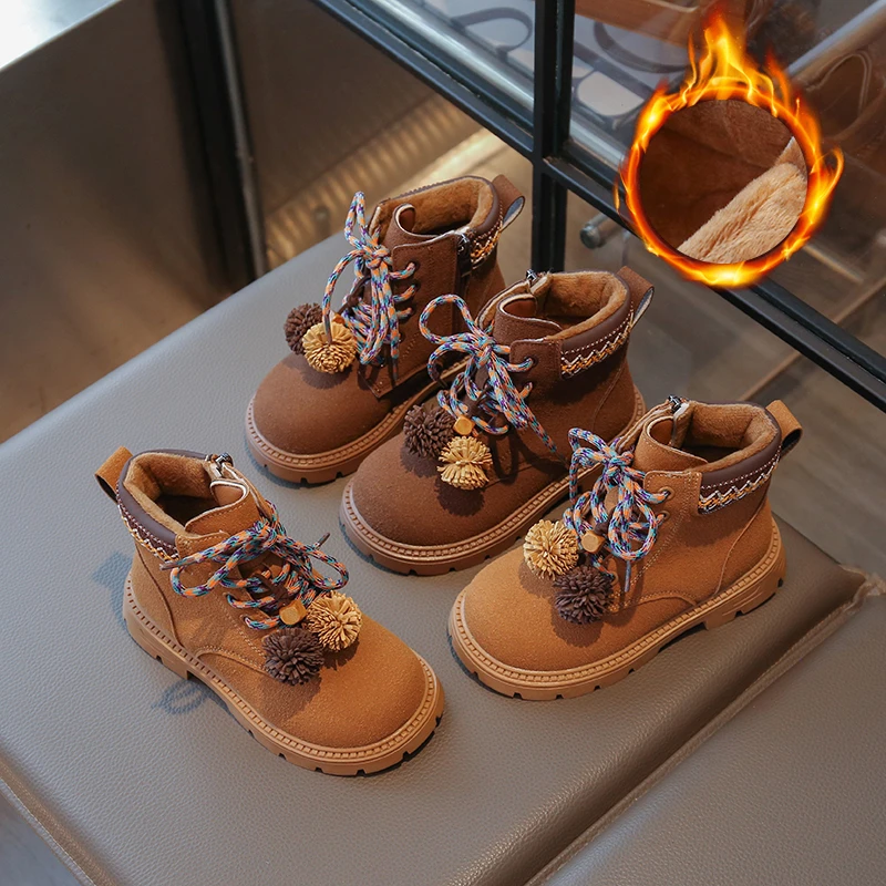 

Сапоги, осенняя детская обувь на шнуровке с круглым носком, нескользящая детская обувь на платформе для девочек, износостойкие сапоги для малышей на квадратном каблуке