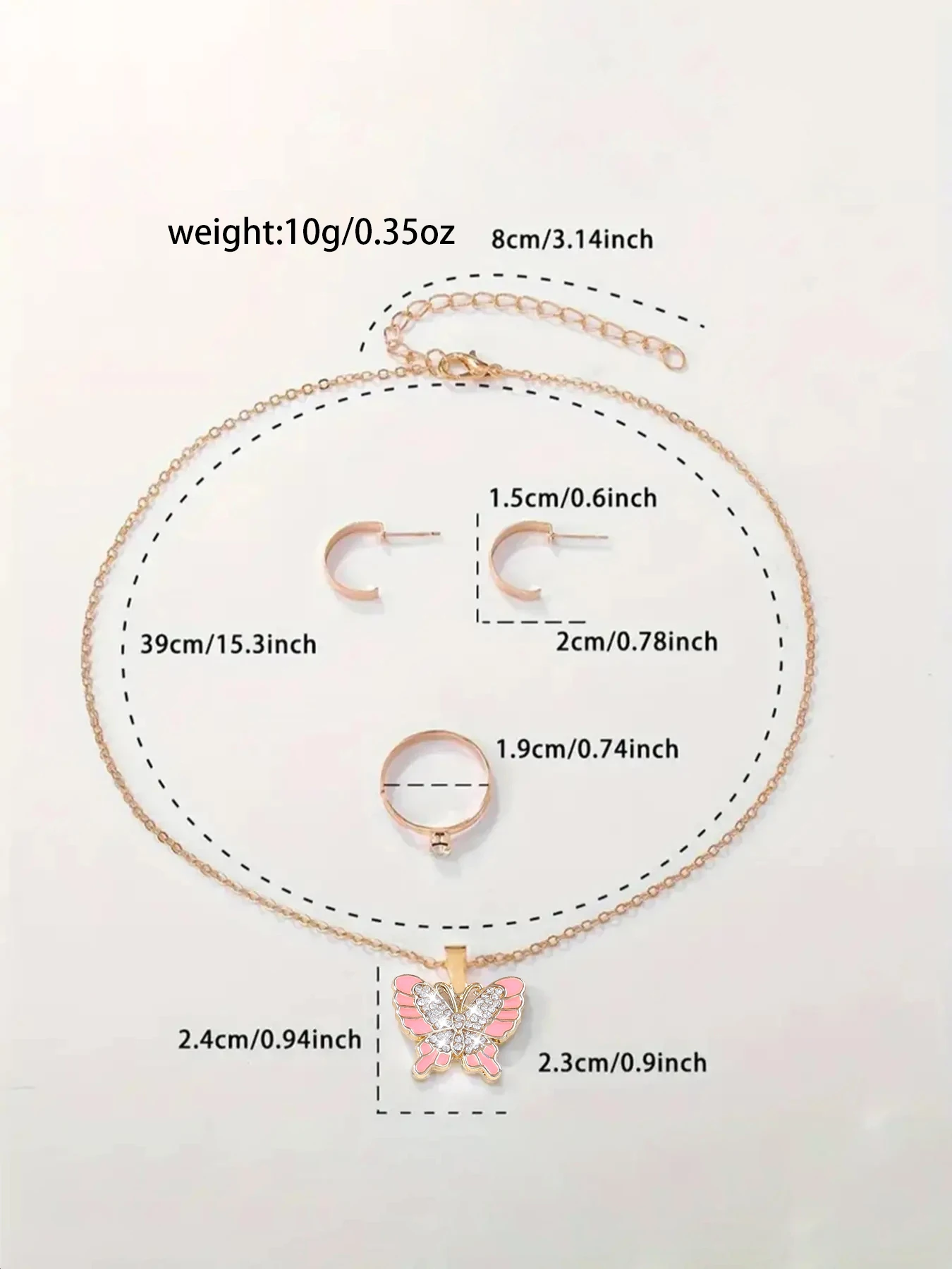 Casual fashion pink Big butterfly ladies quartz watch and pink butterfly alloy necklace set for daily wear