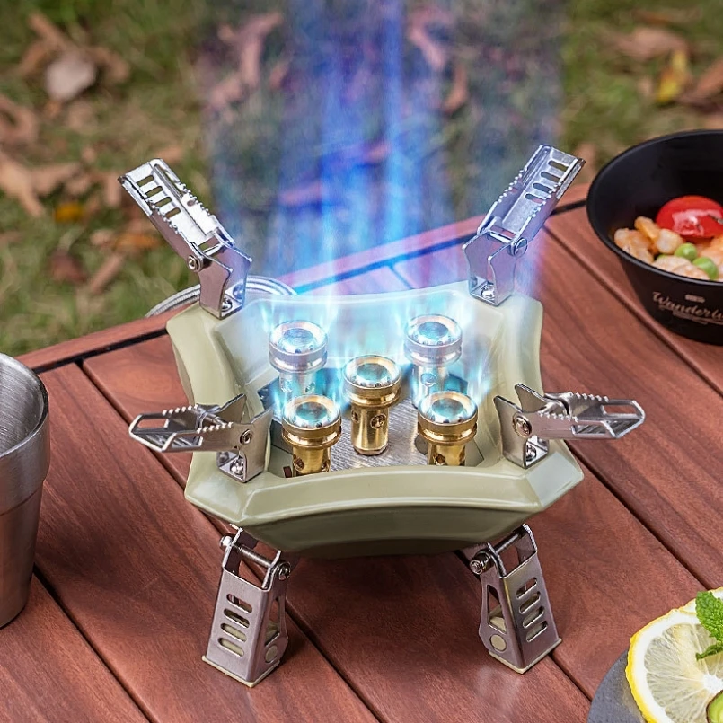 

5 Core Strong Firepower Camping Gas Stove Windproof Tourist Burner Portable Outdoor Picnic Gas Stove Hiking BBQ Cooking Cookware