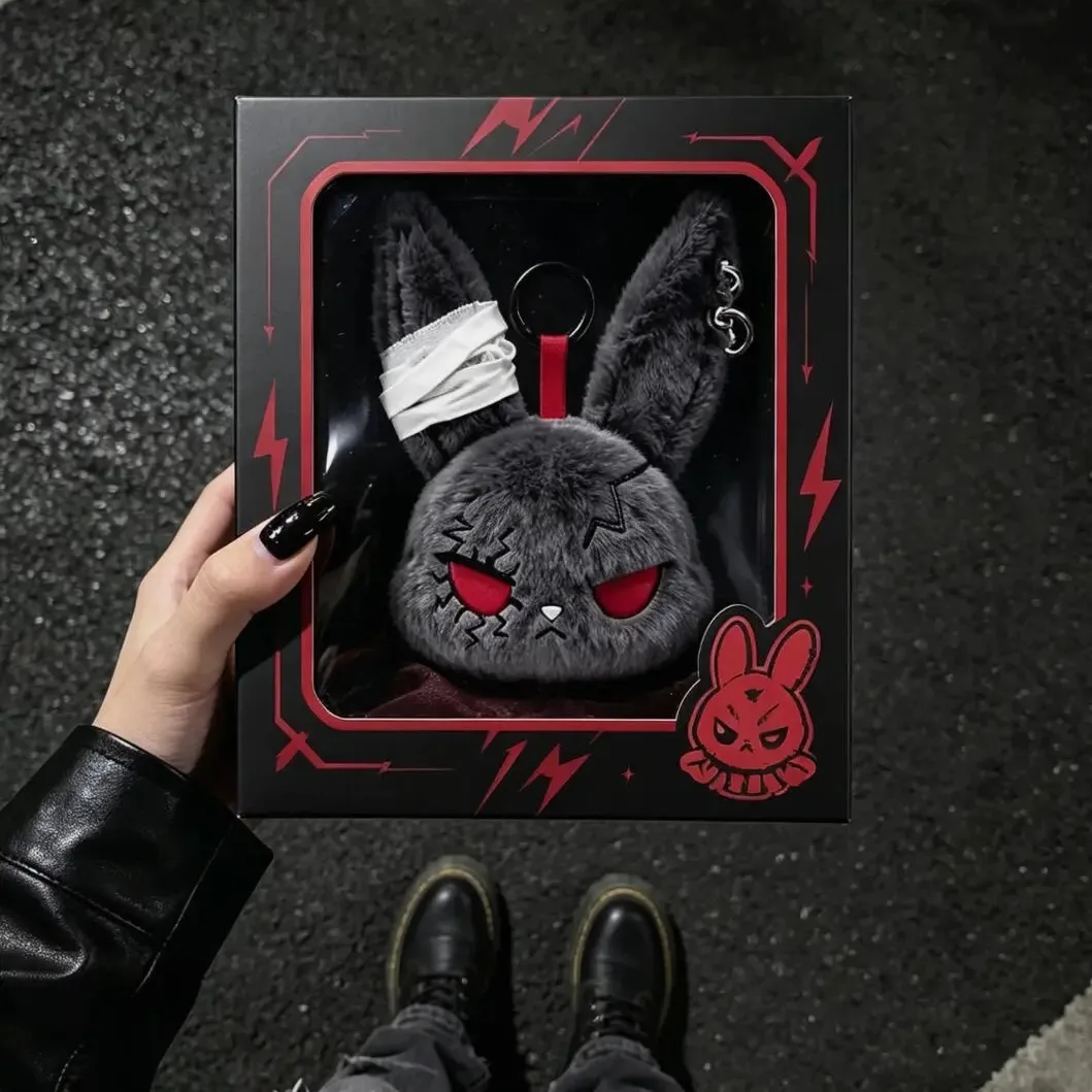 Hot Gothic Bunny Plush Keychain RabbitBag Charm with Bandage Desian Kawaii Key Ring Pendant Car Bag Ornament  Gift To