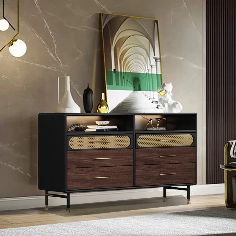 خزانة صدر إيطالية فاخرة وخفيفة لغرفة المعيشة وخزانة تلفزيون من القرون الوسطى وغرفة نوم بسيطة من خشب الجوز #3