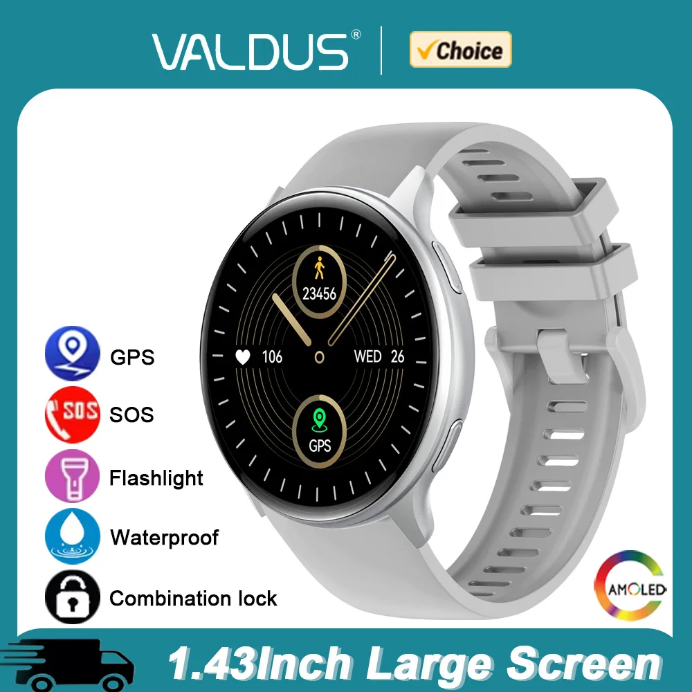 VALDUS VG53 Pro GPS Smartwatch Man Woman Fitness 100+ Sports Long Battery Life SOS AMOLED Smart Watch For ios Android BT Call