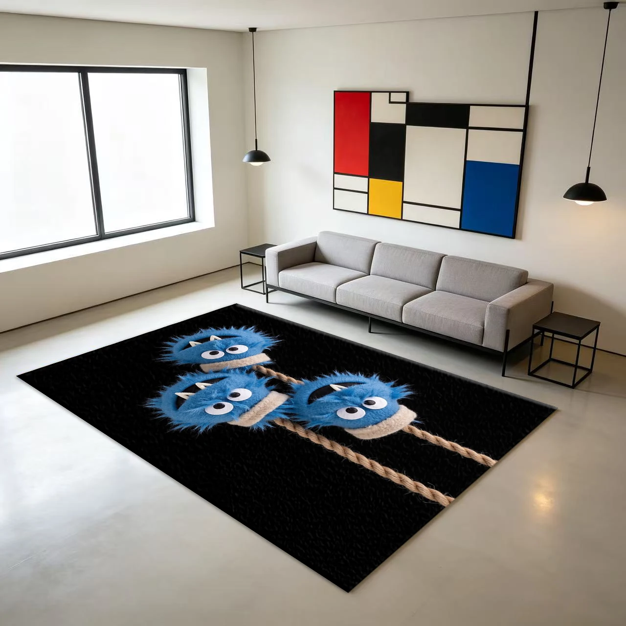Cute Blue Monster Plush Cartoon Carpet Interesting Creature Non-Slip Carpet Suitable for Children's Playroom