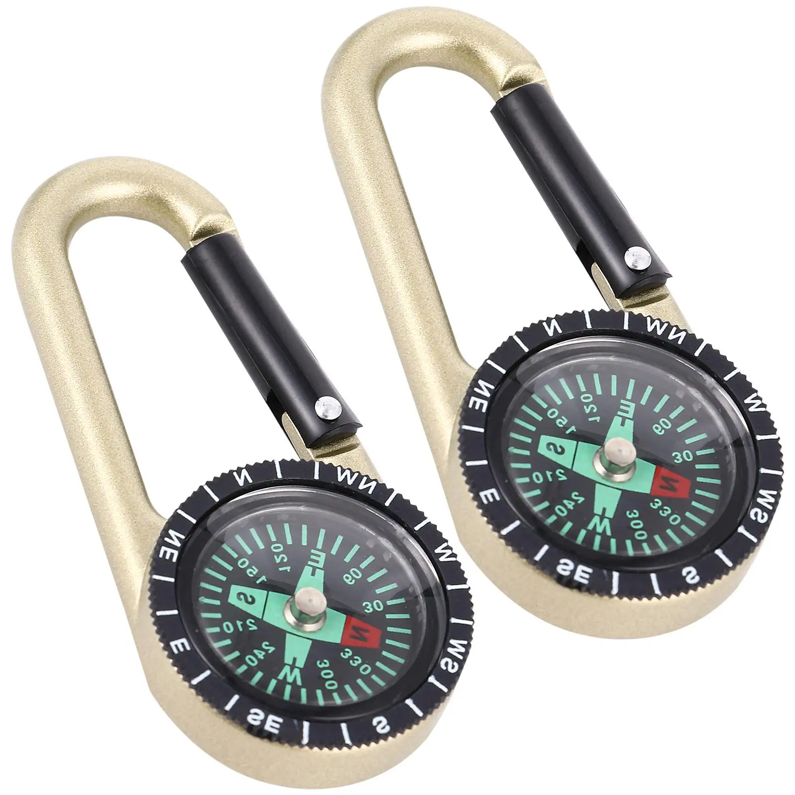 

2pcs Zinc Alloy Carabiner with Scale Ring Multifunctional Compass Outdoor Supply