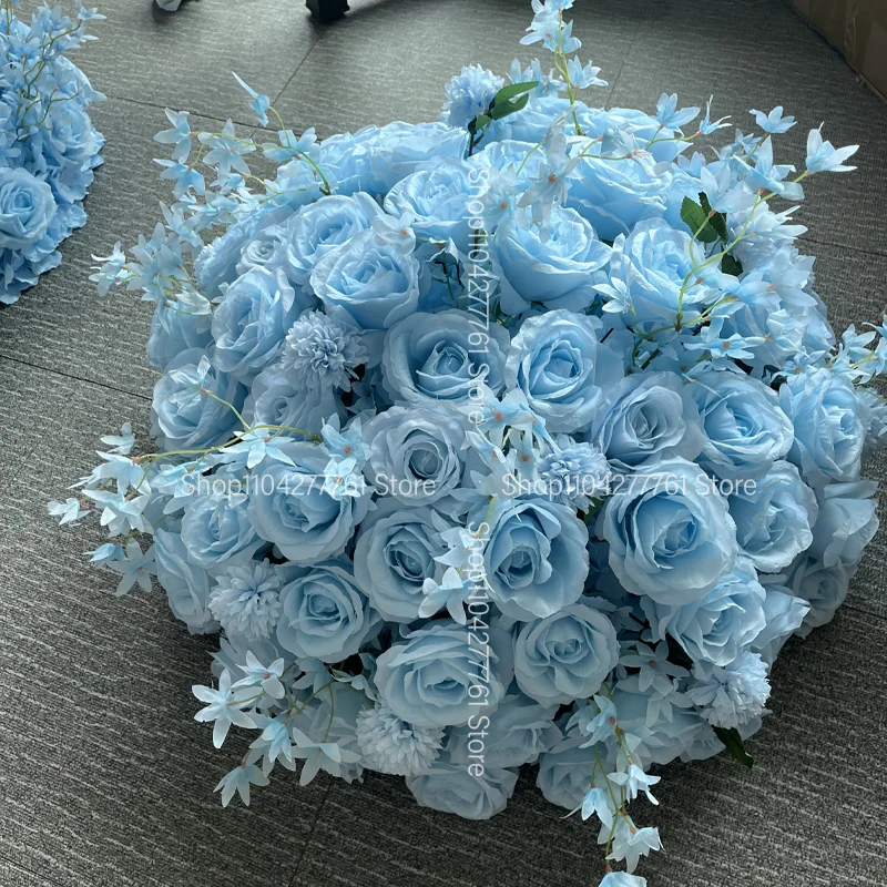 Hochzeitsdekoration: Blumen-Centerpiece, hellblaue künstliche Rosenblumenkugel, Kranz, luxuriös für Zeremonie, Empfang, Tischdekoration, Event-Hintergrund – Detail 4