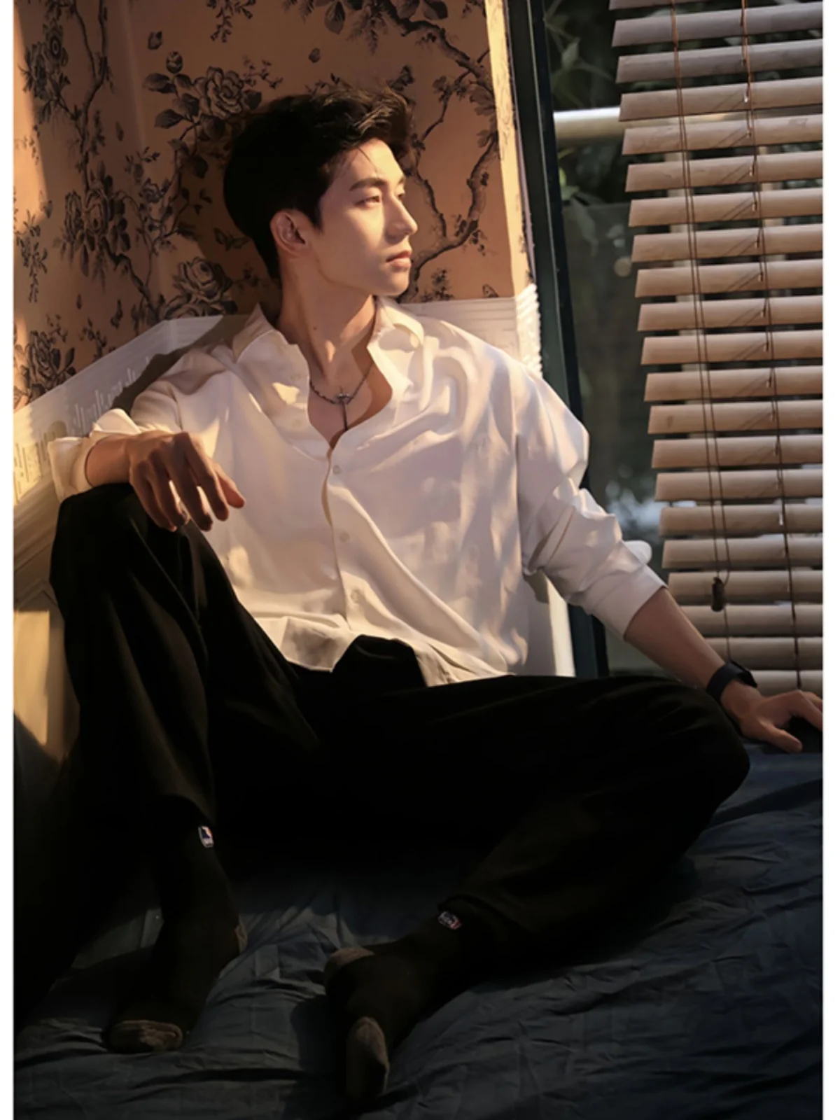 

White Long Sve Casual irt for Men Summer Thin Outerwear Trendy Mature And Stable Men's Clothing Inner Wear Youth ular