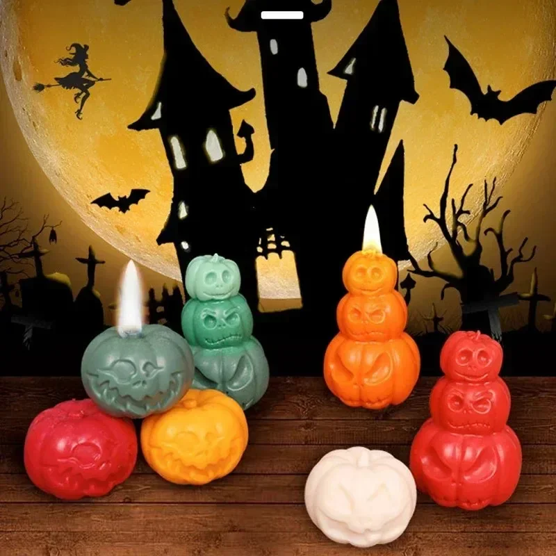 3D Halloween Pumpkin Head Silicone Candle Mold Resin DIY Handmade Aromatherapy Candles Casting Tool for Creative Crafting