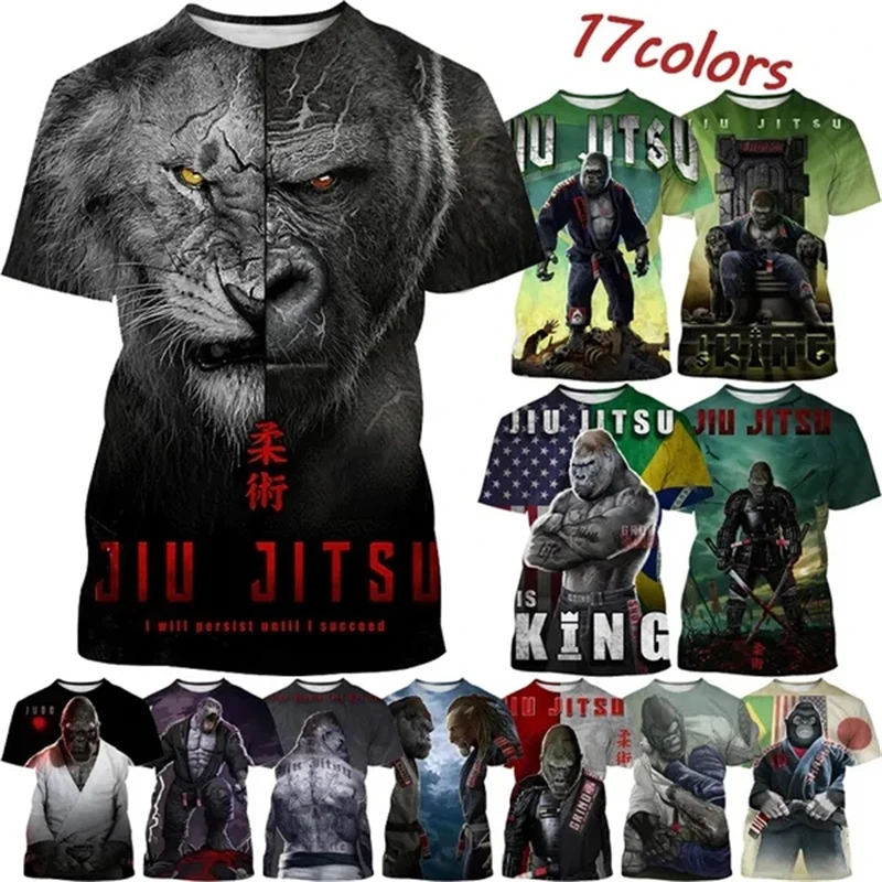 Meggondatlan Őrség jiu jitsu hotsale Brazíliai Cselgáncs Gorilla T Ing Új men's Utcai Hűvös BJJ Ütközet Animal Nyomtatott Rövid távú Ingujj felső